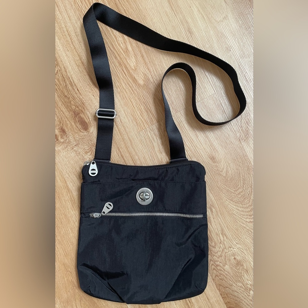 Baggallini Crossbody bag Banover black silver medium nylon water resistant $88